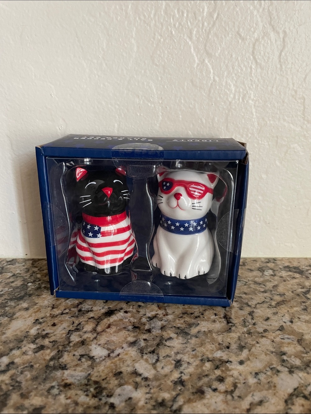 Patriotic Cat Salt & Pepper Shaker Set - Red, White & Blue